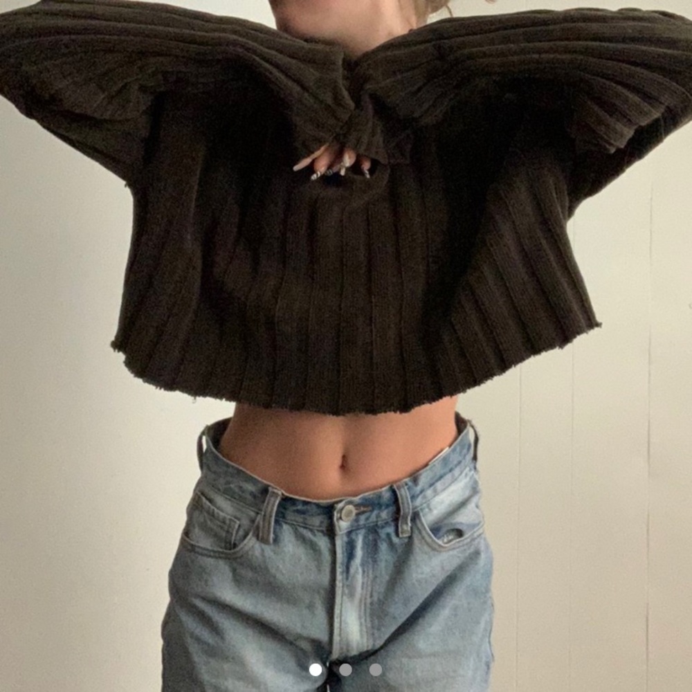 Quarter Zip Cropped Ribbed Pullover - image 2